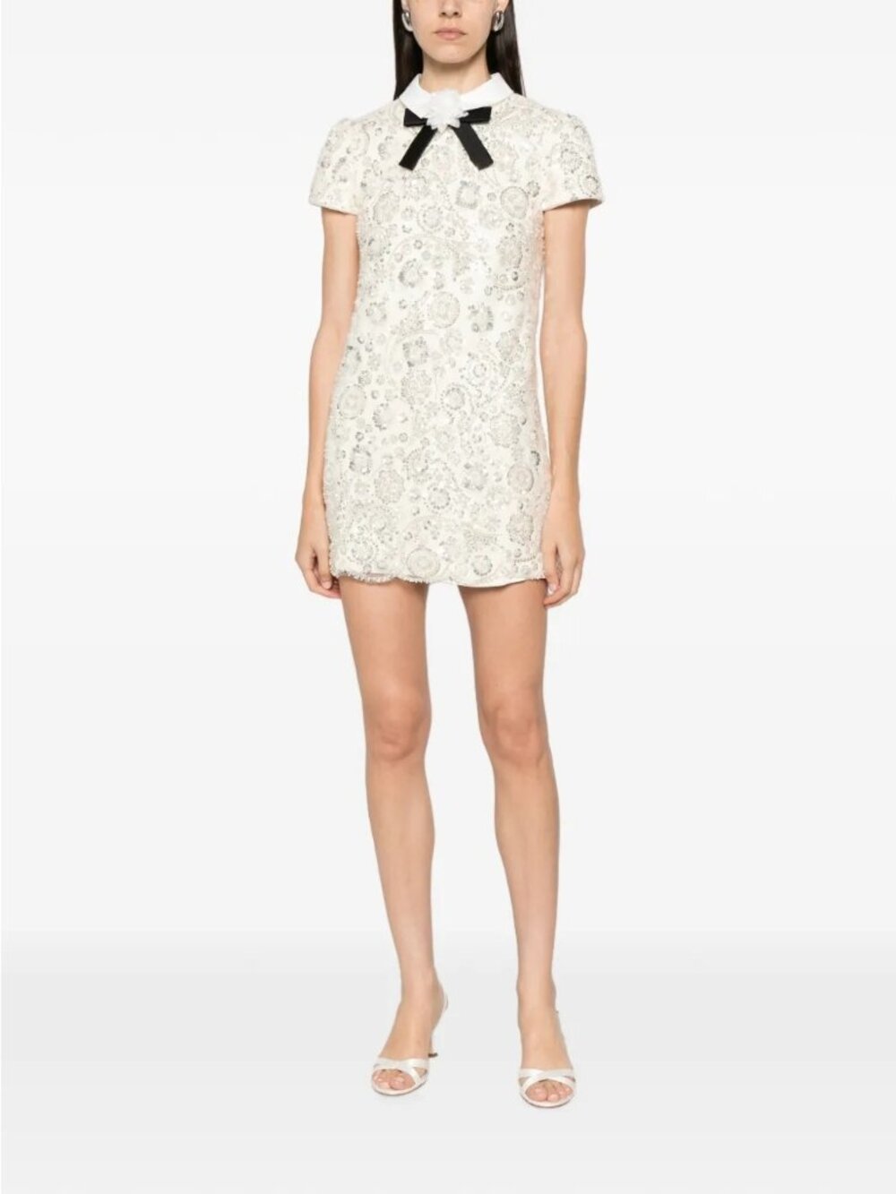 Self Portrait Sequined Embellished Mini Dress Cream Size 2 NWT